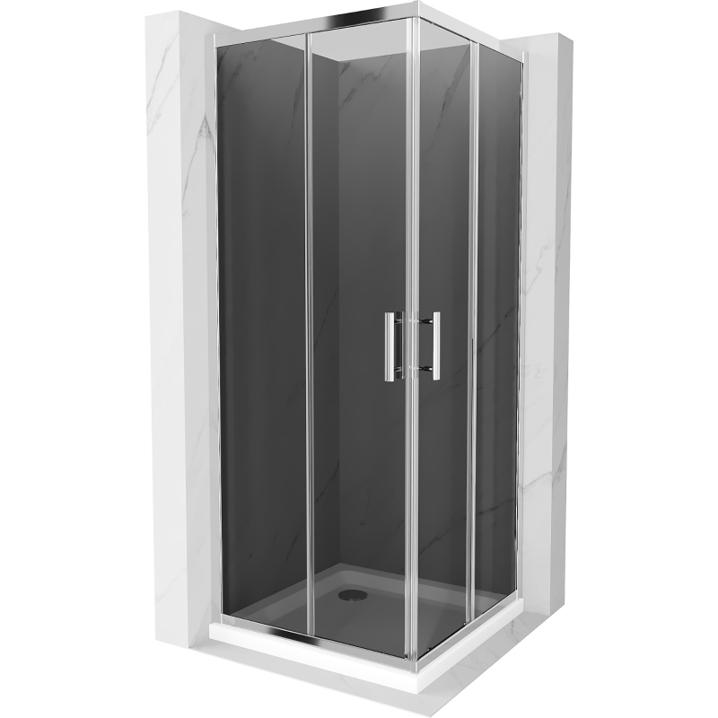 Mexen Rio Square Shower Enclosure 80 x 80 cm, Graphite, Chrome + Flat Shower Tray, White - 860-080-080-01-40-4010