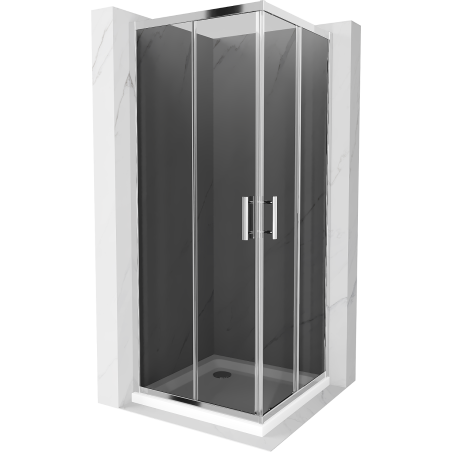 Mexen Rio square shower cabin 80 x 80 cm, graphite, chrome + Flat, white shower tray - 860-080-080-01-40-4010