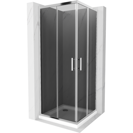 Mexen Rio Square Shower Enclosure 80 x 80 cm, Graphite, Chrome + Flat Shower Tray, White - 860-080-080-01-40-4010