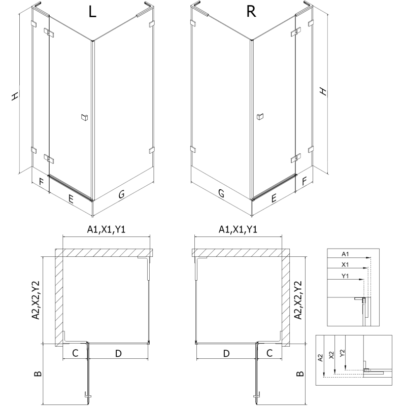 Mexen Lunar L Right Hinged Shower Enclosure 90 x 90 cm, Transparent, Chrome - 834L-090-090-01-00-P