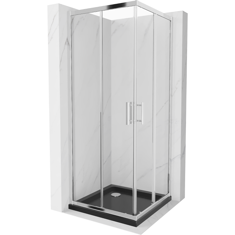 Mexen Rio square shower enclosure 80 x 80 cm, transparent, chrome + Flat tray, black - 860-080-080-01-00-4070