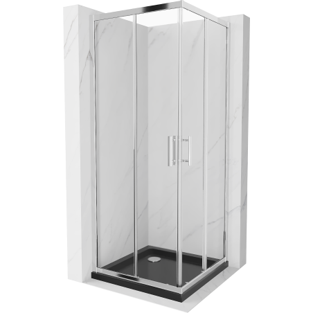 Mexen Rio square shower cubicle 80 x 80 cm, Transparent, Chrome + shower tray Flat, Black - 860-080-080-01-00-4070