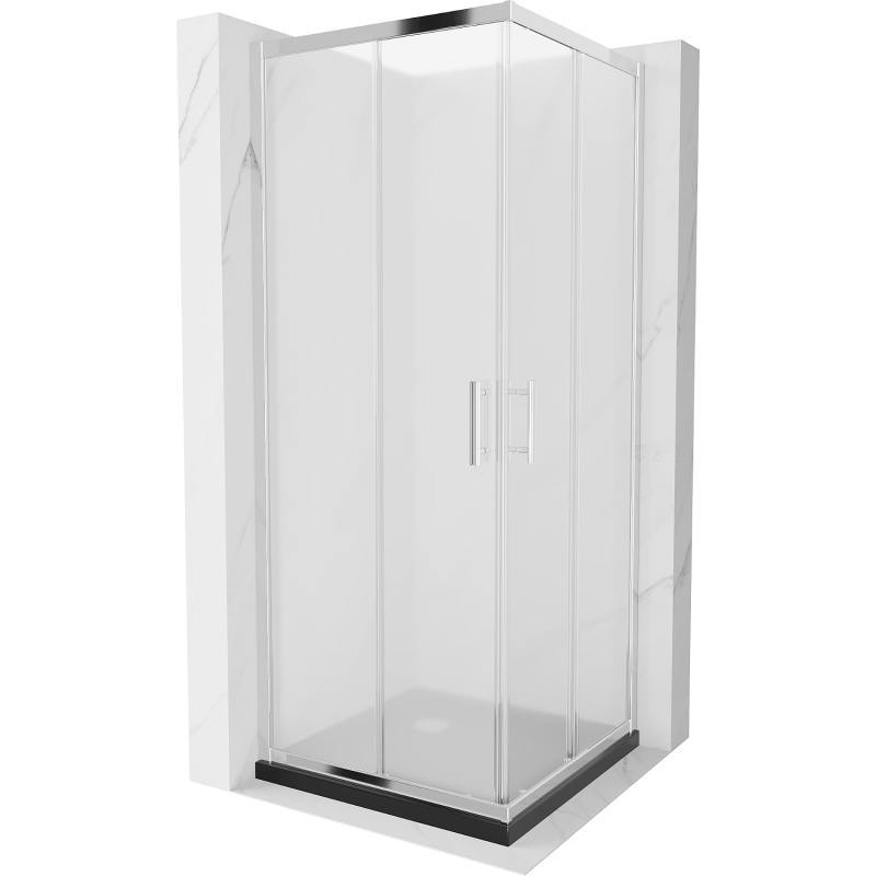 Mexen Rio square shower cabin 80 x 80 cm, frost, chrome + Flat shower tray, black - 860-080-080-01-30-4070