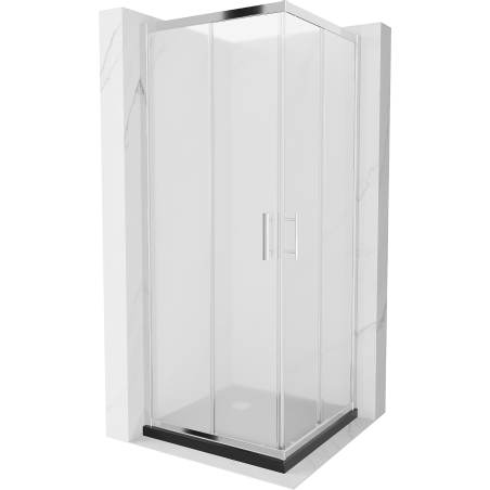 Mexen Rio square shower cubicle 80 x 80 cm, Frosted, Chrome + shower tray Flat, Black - 860-080-080-01-30-4070