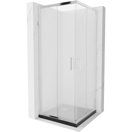 Mexen Rio square shower enclosure 80 x 80 cm, frost, chrome + Flat tray, black - 860-080-080-01-30-4070