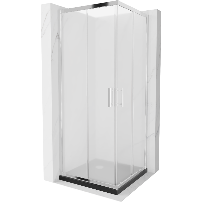Mexen Rio square shower cubicle 90 x 90 cm, Frosted, Chrome + shower tray Flat, Black - 860-090-090-01-30-4070