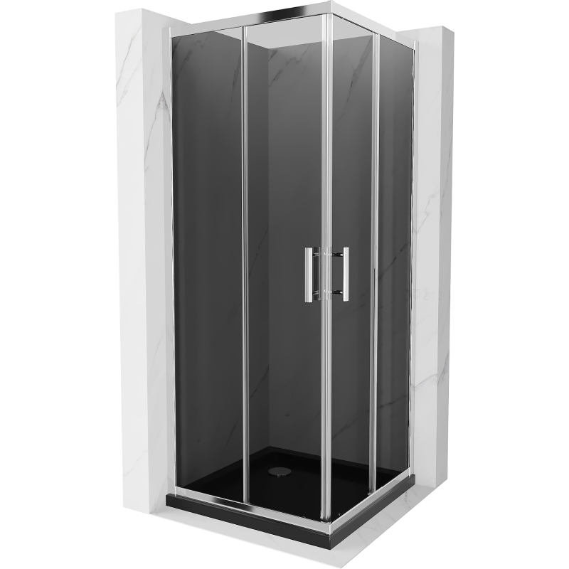Mexen Rio square shower enclosure 80 x 80 cm, graphite, chrome + Flat tray, black - 860-080-080-01-40-4070