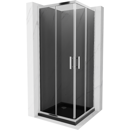 Mexen Rio square shower enclosure 80 x 80 cm, graphite, chrome + Flat tray, black - 860-080-080-01-40-4070