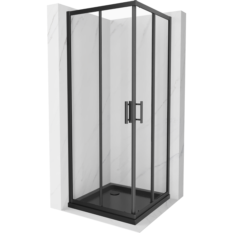 Mexen Rio square shower cubicle 80 x 80 cm, Transparent, Black + shower tray Flat, Black - 860-080-080-70-00-4070B