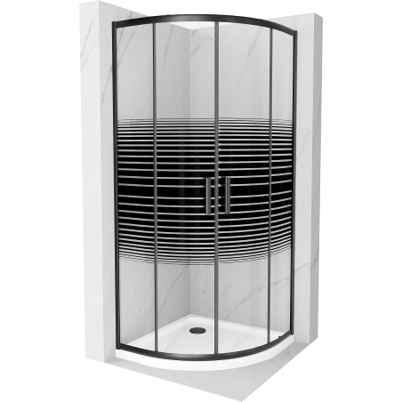 Mexen Rio Semi-Circular Shower Enclosure 80 x 80 cm, Black Stripes, Black + Flat Tray, White - 863-080-080-70-20-4110B