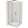 Mexen Rio square shower cubicle 70 x 70 cm, Transparent, Gold + shower tray Flat, White - 860-070-070-50-00-4010G