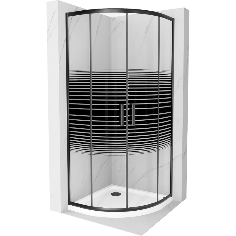 Mexen Rio semi-circular shower cabin 90 x 90 cm, black stripes, black + Flat tray, white - 863-090-090-70-20-4110B