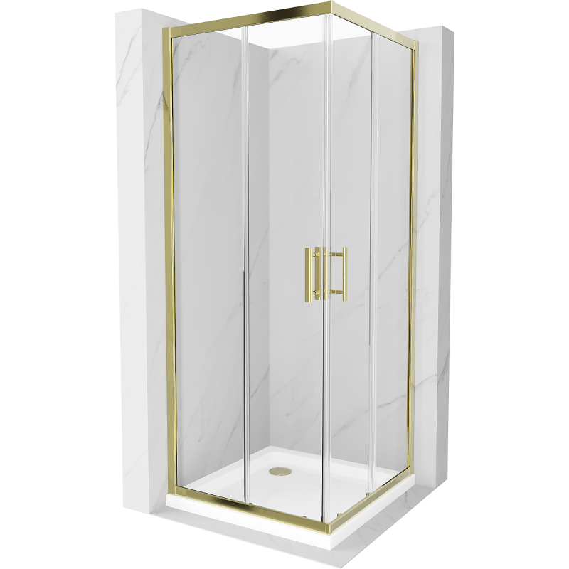 Mexen Rio shower cabin square 80 x 80 cm, transparent, gold + Flat shower tray, white - 860-080-080-50-00-4010G