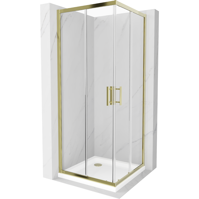 Mexen Rio square shower enclosure 80 x 80 cm, transparent, gold + Flat tray, white - 860-080-080-50-00-4010G