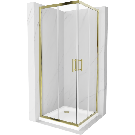 Mexen Rio square shower cubicle 80 x 80 cm, Transparent, Gold + shower tray Flat, White - 860-080-080-50-00-4010G