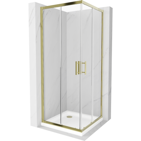 Mexen Rio square shower enclosure 80 x 80 cm, transparent, gold + Flat shower tray, white - 860-080-080-50-00-4010G