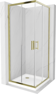 Mexen Rio square shower enclosure 80 x 80 cm, transparent, gold + Flat shower tray, white - 860-080-080-50-00-4010G