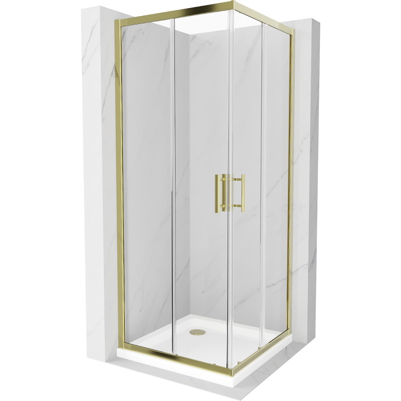 Mexen Rio square shower cabin 90 x 90 cm, transparent, gold + Flat shower tray, white - 860-090-090-50-00-4010G