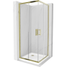 Mexen Rio 90 x 90 cm Square Shower Cabin, Transparent, Gold + Flat Shower Tray, White - 860-090-090-50-00-4010G