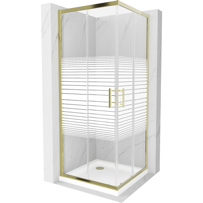 Mexen Rio Square Shower Cabin 90 x 90 cm, White Stripes, Gold + Flat Tray, White - 860-090-090-50-20-4010G