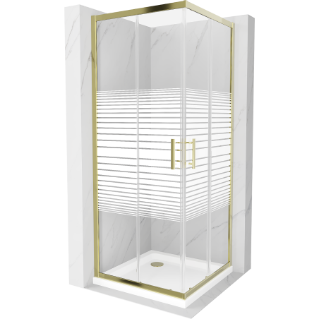 Mexen Rio Square Shower Cabin 90 x 90 cm, White Stripes, Gold + Flat Tray, White - 860-090-090-50-20-4010G