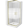 Mexen Rio Square Shower Cabin 90 x 90 cm, White Stripes, Gold + Flat Tray, White - 860-090-090-50-20-4010G