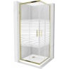 Mexen Rio square shower cubicle 90 x 90 cm, Stripes, Gold + shower tray Flat, White - 860-090-090-50-20-4010G