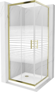 Mexen Rio square shower cubicle 90 x 90 cm, Stripes, Gold + shower tray Flat, White - 860-090-090-50-20-4010G