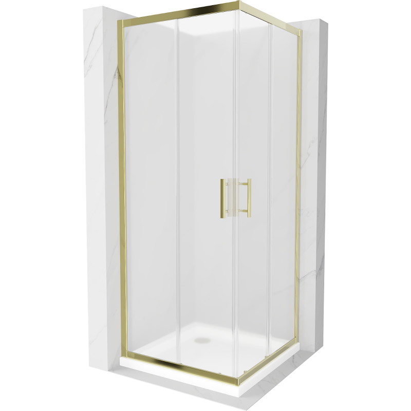 Mexen Rio square shower cabin 70 x 70 cm, frosted, gold + Flat tray, white - 860-070-070-50-30-4010G