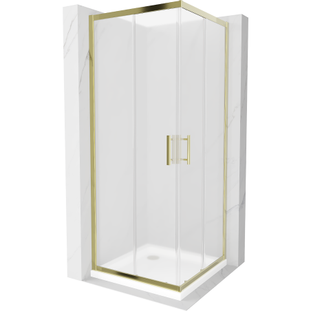 Mexen Rio square shower enclosure 70 x 70 cm, frosted, gold + Flat tray, white - 860-070-070-50-30-4010G
