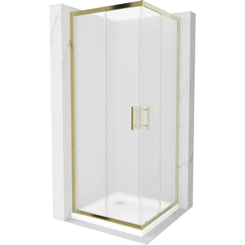 Mexen Rio square shower cubicle 80 x 80 cm, Frosted, Gold + shower tray Flat, White - 860-080-080-50-30-4010G