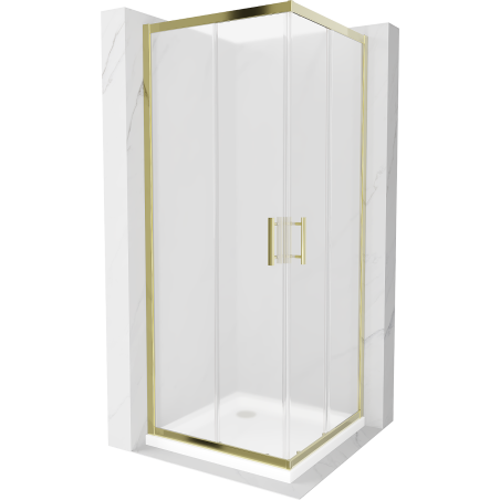 Mexen Rio square shower enclosure 90 x 90 cm, frosted, gold + Flat tray, white - 860-090-090-50-30-4010G