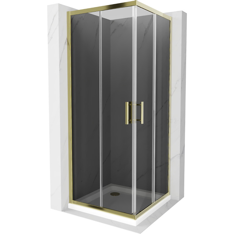 Mexen Rio square shower cabin 90 x 90 cm, graphite, gold + Flat tray, white - 860-090-090-50-40-4010G