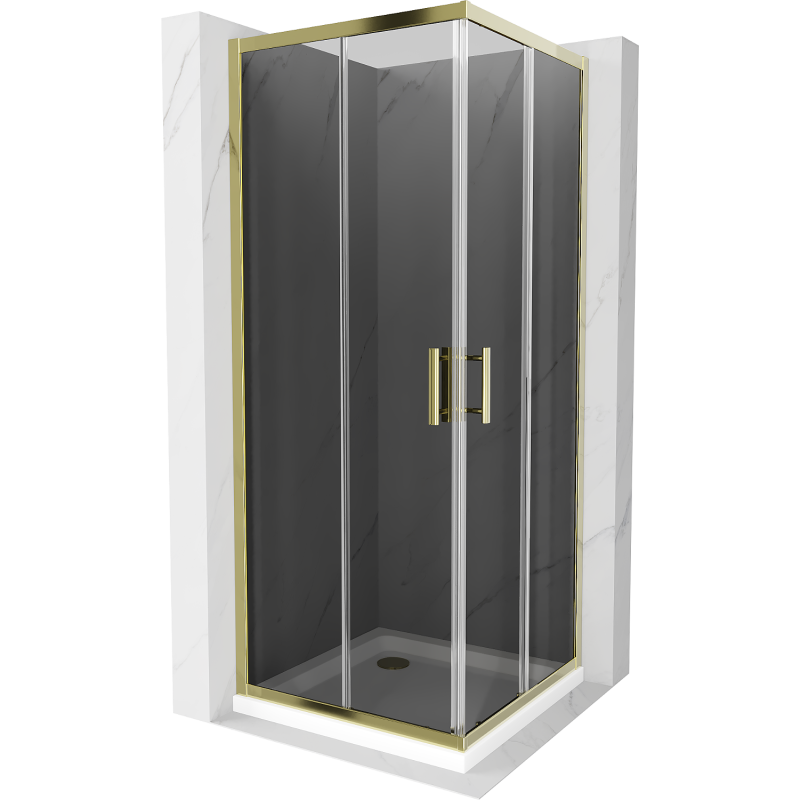 Mexen Rio square shower cubicle 90 x 90 cm, Graphite, Gold + shower tray Flat, White - 860-090-090-50-40-4010G