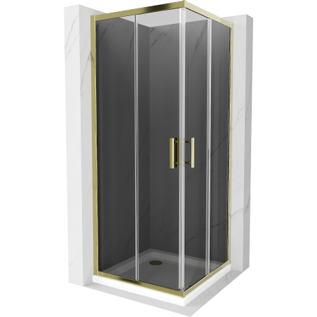 Mexen Rio square shower cubicle 90 x 90 cm, Graphite, Gold + shower tray Flat, White - 860-090-090-50-40-4010G