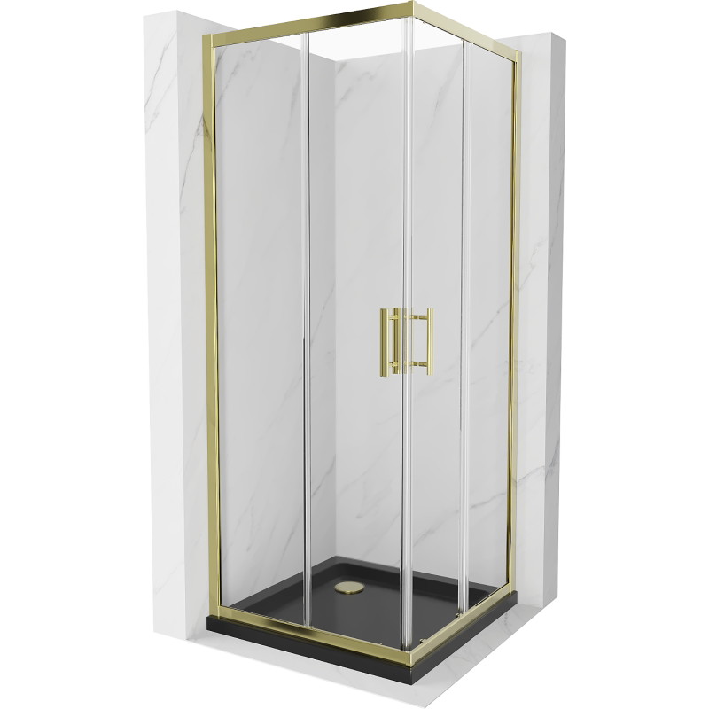 Mexen Rio 80 x 80 cm Square Shower Cabin, Transparent, Gold + Flat Tray, Black - 860-080-080-50-00-4070G