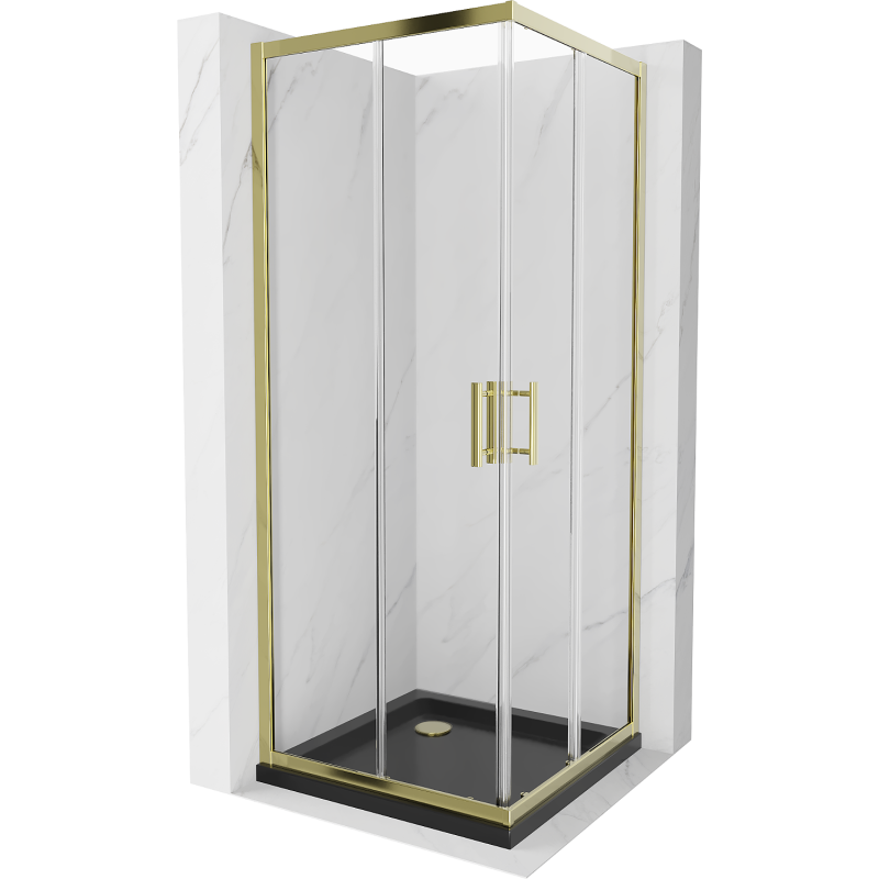 Mexen Rio square shower cubicle 80 x 80 cm, Transparent, Gold + shower tray Flat, Black- 860-080-080-50-00-4070G