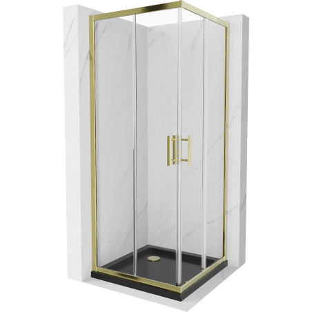Mexen Rio Square Shower Enclosure 80 x 80 cm, Transparent, Gold + Flat Tray, Black- 860-080-080-50-00-4070G