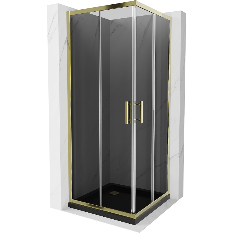 Mexen Rio Square Shower Enclosure 80 x 80 cm, Graphite, Gold + Flat Shower Tray, Black- 860-080-080-50-40-4070G