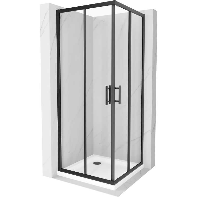 Mexen Rio square shower cubicle 70 x 70 cm, Transparent, Black + shower tray Flat, White - 860-070-070-70-00-4010B