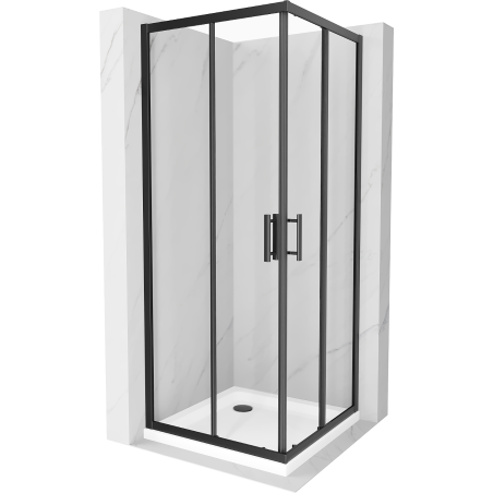 Mexen Rio square shower cubicle 70 x 70 cm, Transparent, Black + shower tray Flat, White - 860-070-070-70-00-4010B
