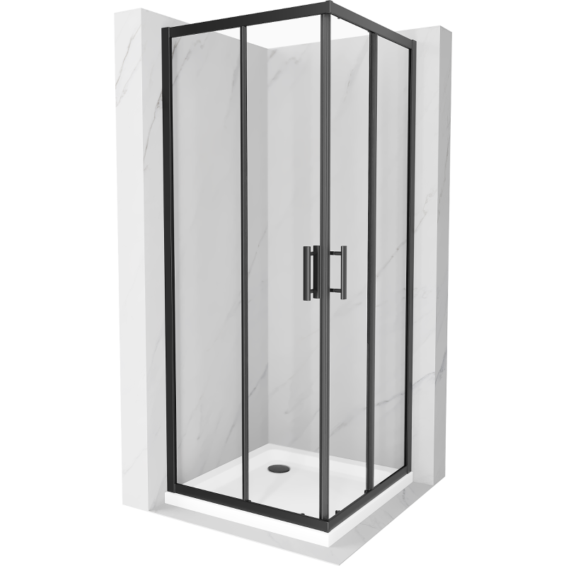 Mexen Rio square shower cubicle 80 x 80 cm, Transparent, Black + shower tray Flat, White - 860-080-080-70-00-4010B
