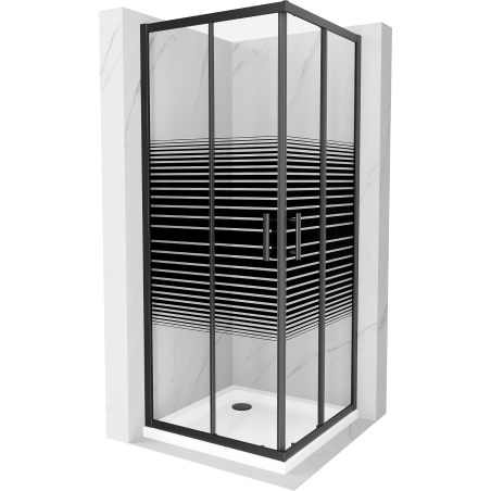 Mexen Rio square shower cubicle 70 x 70 cm, Stripes, Black + shower tray Flat, White - 860-070-070-70-20-4010B