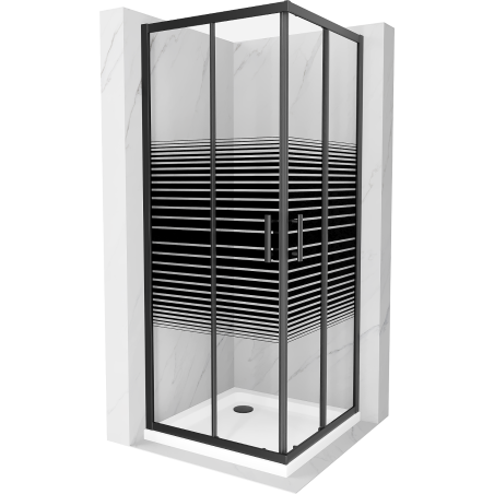 Mexen Rio square shower enclosure 80 x 80 cm, black stripes, black + Flat tray, white - 860-080-080-70-20-4010B