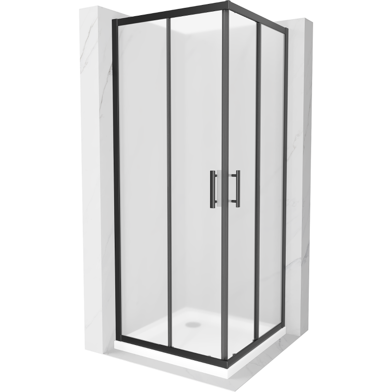 Mexen Rio square shower cubicle 90 x 90 cm, Frosted, Black + shower tray Flat, White - 860-090-090-70-30-4010B
