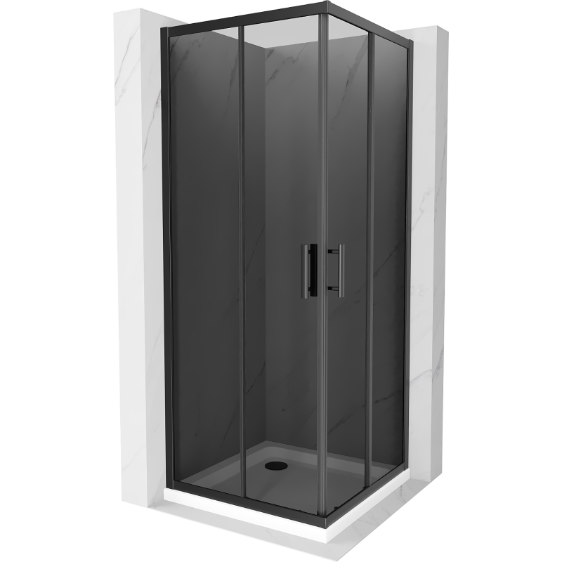 Mexen Rio square shower cubicle 80 x 80 cm, Graphite, Black + shower tray Flat, White - 860-080-080-70-40-4010B