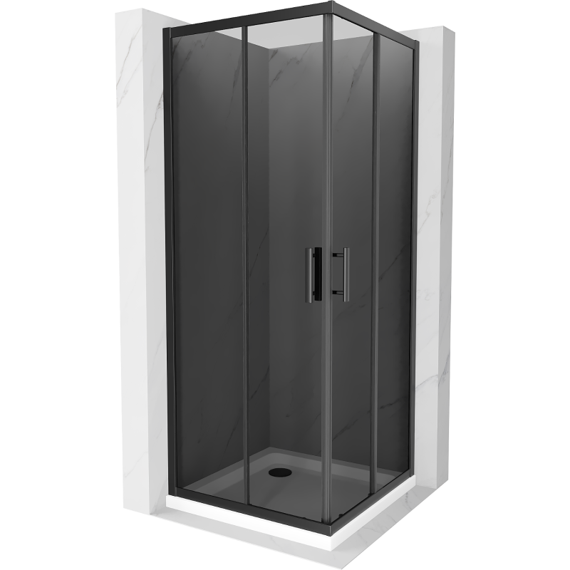 Mexen Rio square shower cubicle 90 x 90 cm, Graphite, Black + shower tray Flat, White - 860-090-090-70-40-4010B