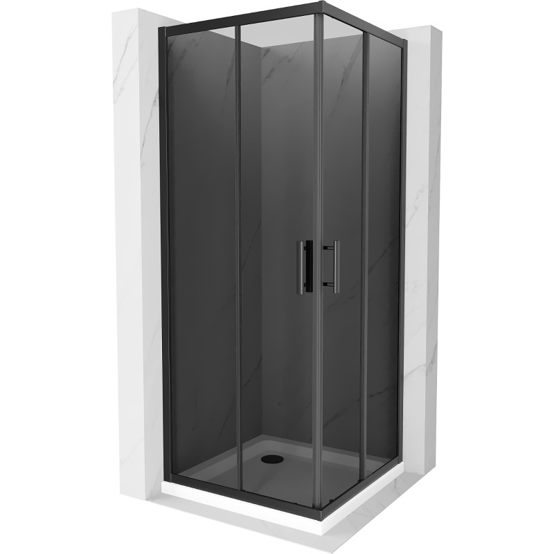 Mexen Rio square shower enclosure 90 x 90 cm, graphite, black + Flat tray, white - 860-090-090-70-40-4010B