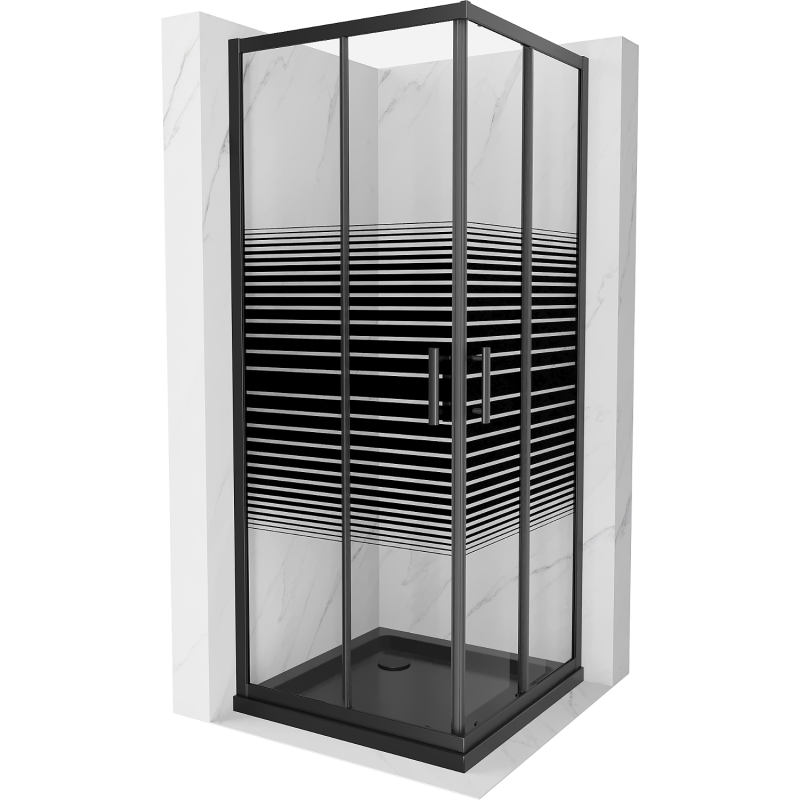 Mexen Rio square shower cubicle 80 x 80 cm, Stripes, Black + shower tray Flat, Black - 860-080-080-70-20-4070B