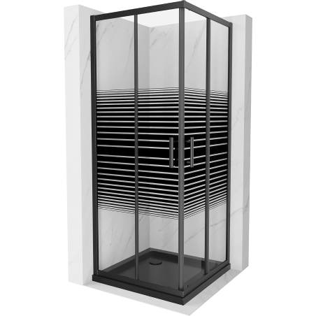 Mexen Rio square shower cabin 80 x 80 cm, black stripes, black + Flat tray, black - 860-080-080-70-20-4070B